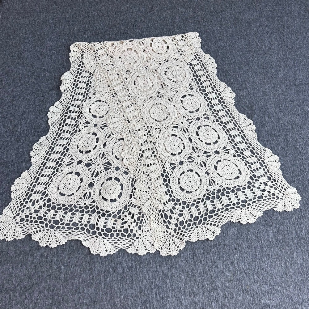 Vintage Handmade Cream Cotton Crochet Lace Table Runner Rectangular 52x15